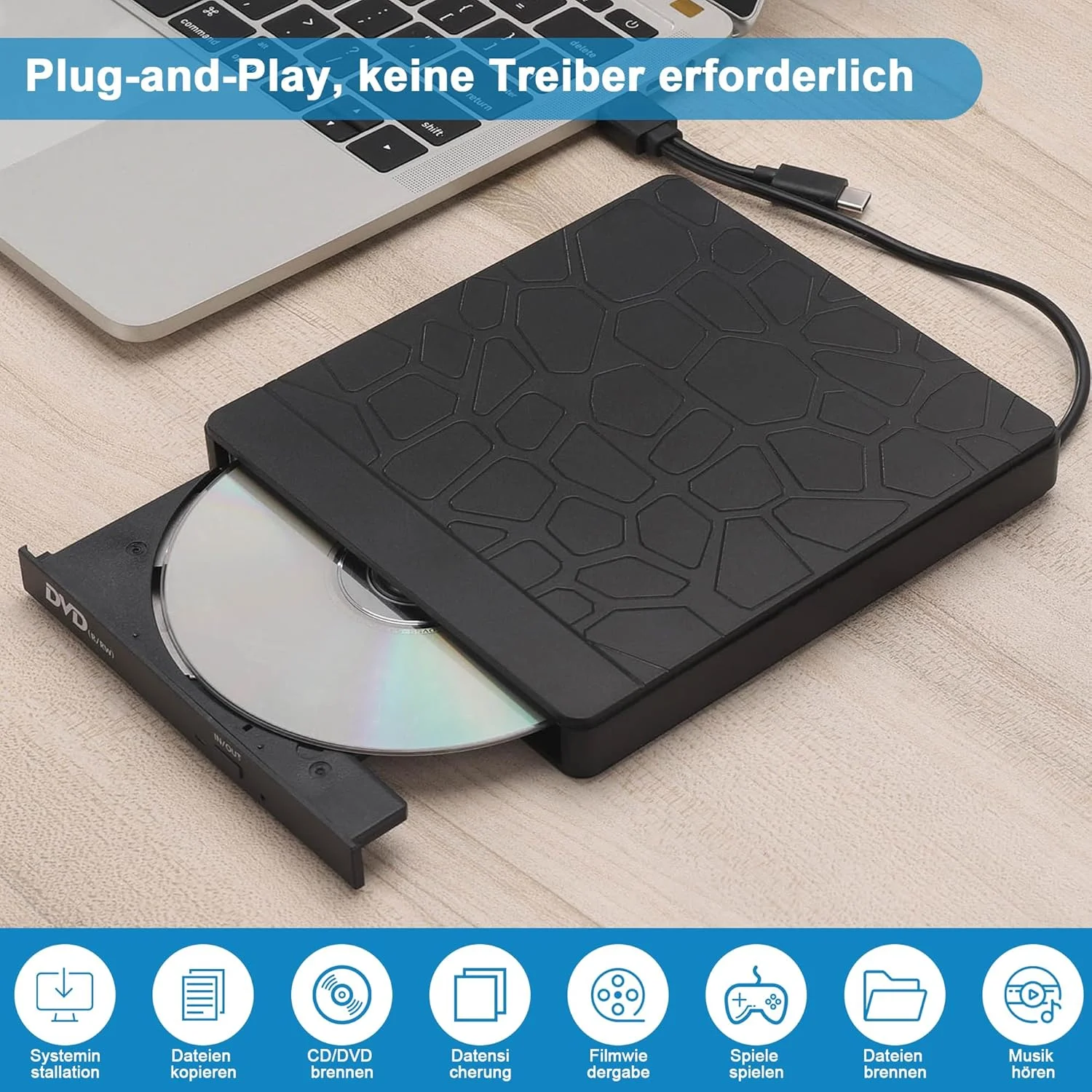 درایو نوری اکسترنال CD DVD برای لپ تاپ: دی وی دی رایتر اکسترنال با پورت های USB 3.0 Type-C و کارت خوان SD/TF - درایو نوری اکسترنال CD DVD برای لپ تاپ، کامپیوتر، مک بوک Win11/10/8/7/XP Linux Mac OS Vista