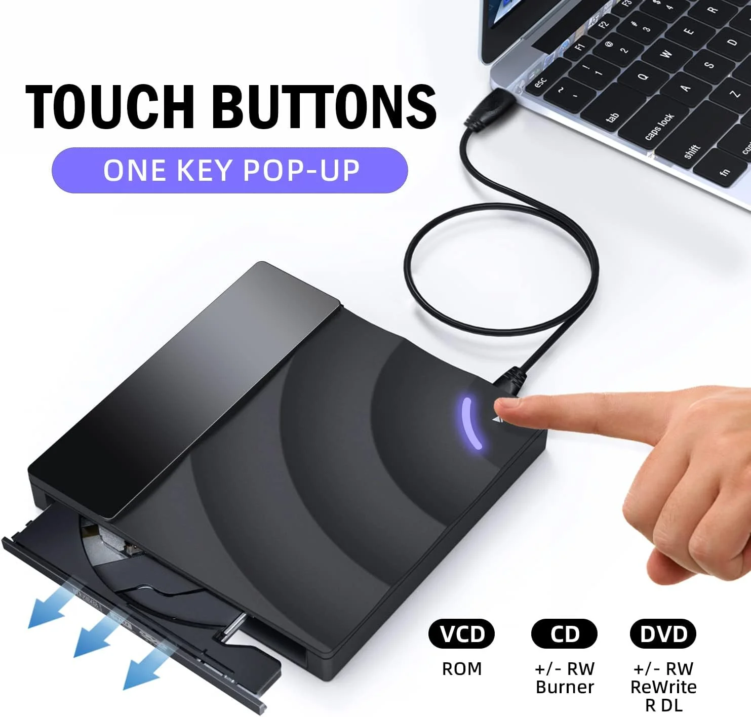 درایو نوری اکسترنال قابل حمل USB 3.0 Type-C DVD رایتر ROM Rewriter RW Player Writer با قابلیت خواندن دیسک نوری، مناسب برای لپ تاپ، کامپیوتر رومیزی و ویندوز 7/8/11/10 و مک بوک پرو/ایر