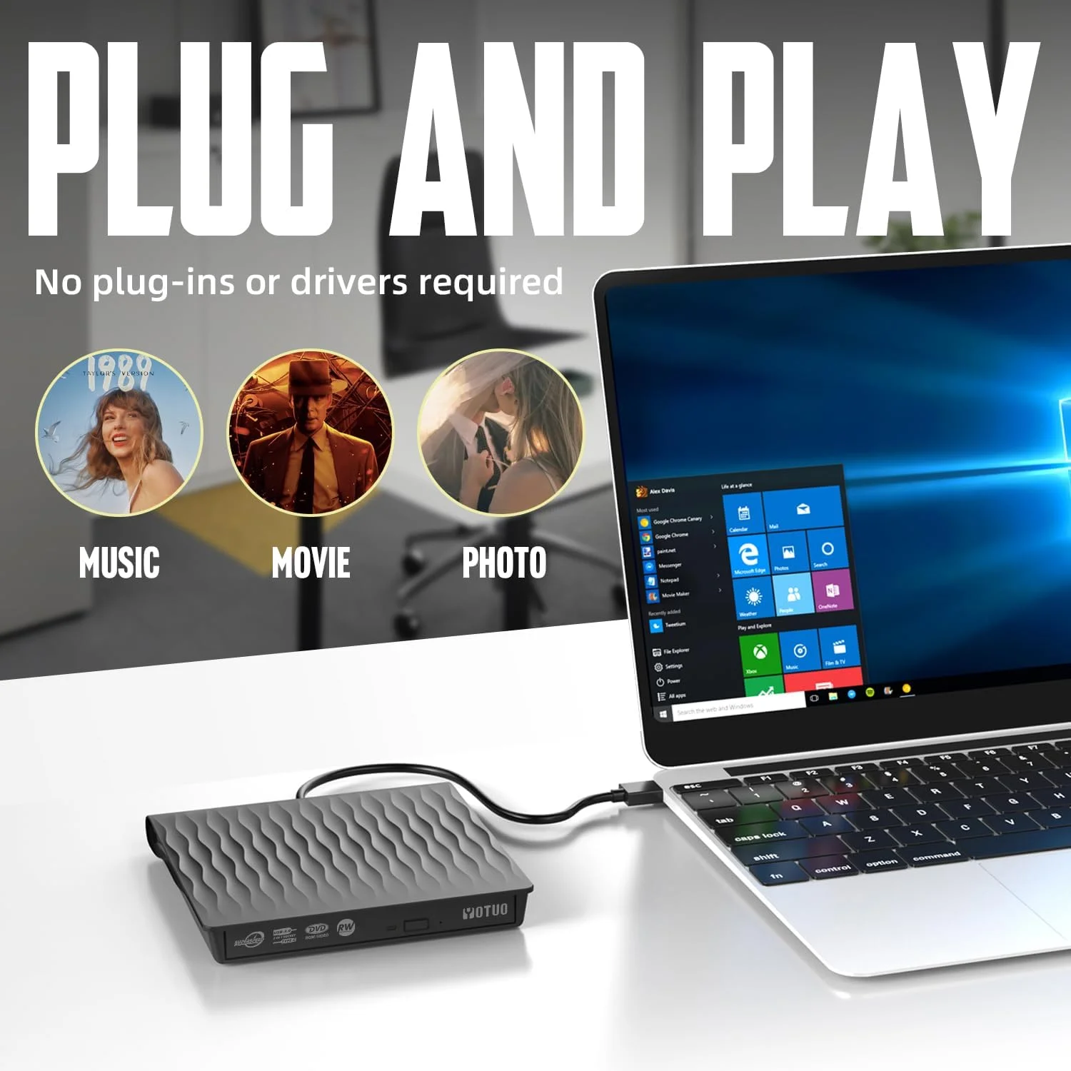 درایو CD/DVD اکسترنال، درایو CD RW قابل حمل USB 3.0 USB-C، پخش کننده DVD، رایت کننده DVD برای لپ تاپ، دسکتاپ، سازگار با ویندوز 7/8/10/11، مک، مک بوک پرو/ایر، لینوکس (دو سوکت در یک)