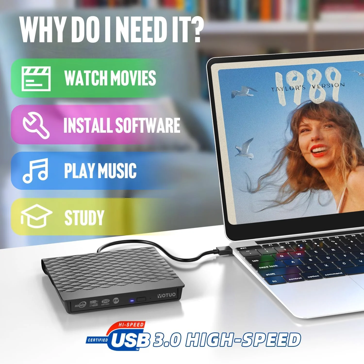 درایو DVD اکسترنال USB 3.0 Type C، درایو نوری قابل حمل CD ROM، پخش کننده دیسک، سازگار با لپ تاپ، کامپیوتر رومیزی، ویندوز 11/10/8/7، مک پرو/ایر مک بوک، لینوکس