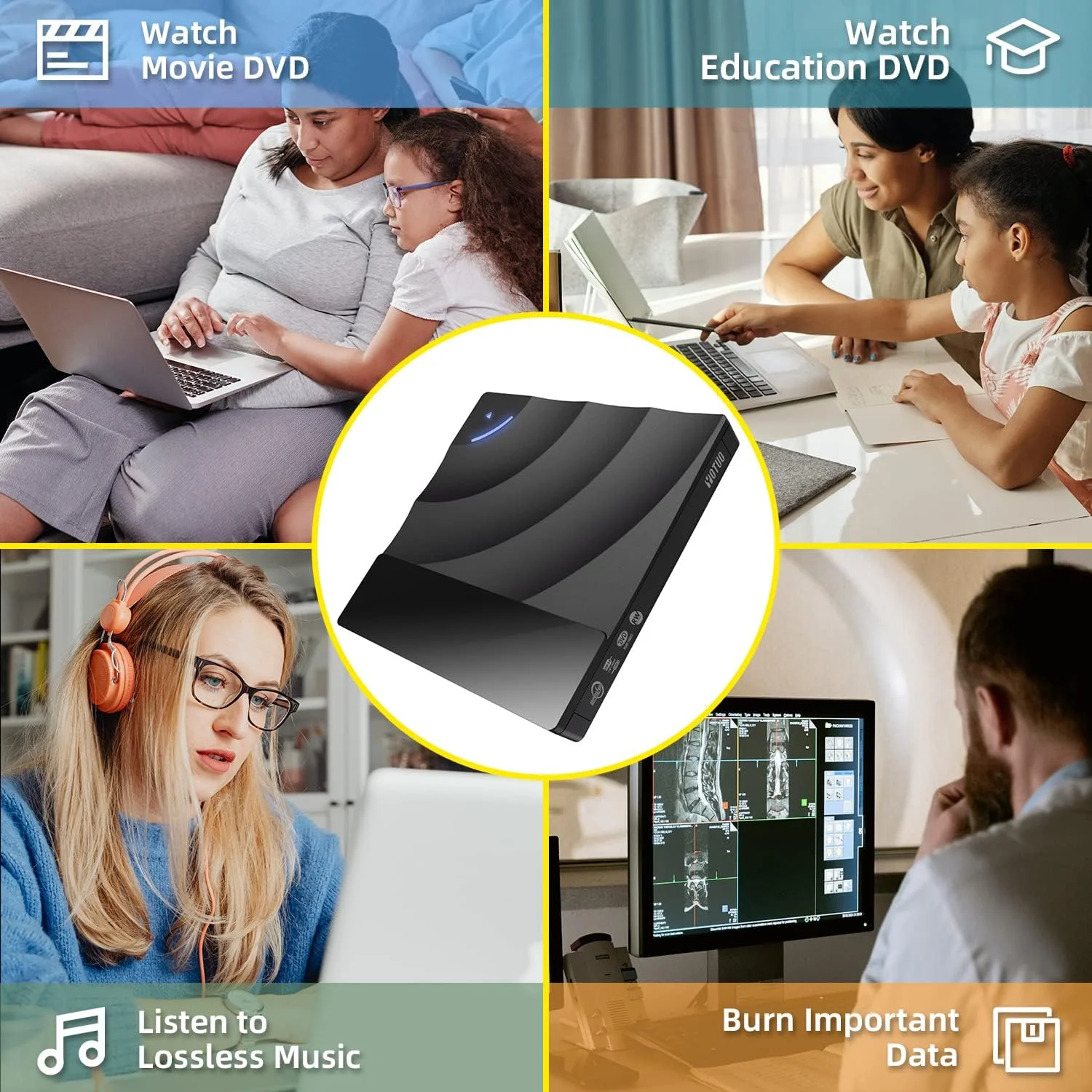 درایو نوری اکسترنال قابل حمل USB 3.0 Type-C DVD رایتر ROM Rewriter RW Player Writer با قابلیت خواندن دیسک نوری، مناسب برای لپ تاپ، کامپیوتر رومیزی و ویندوز 7/8/11/10 و مک بوک پرو/ایر