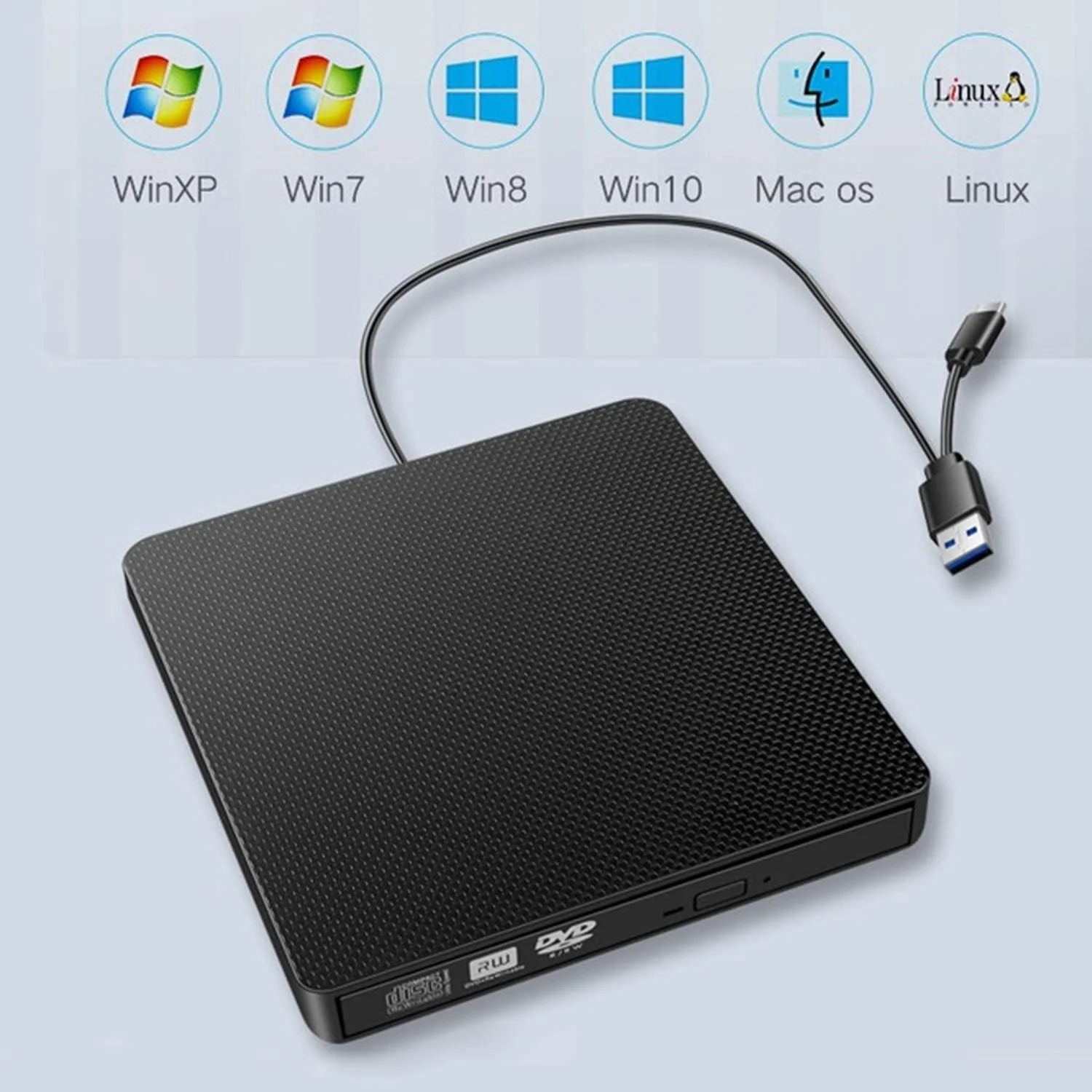 درایو نوری اکسترنال قابل حمل YMY، رایتر CD/DVD دو کاره USB 3.0 و Type-C برای ویندوز، لینوکس و مک او اس، سازگار با مک بوک و مک بوک پرو 2019 و 2020 (مشکی)