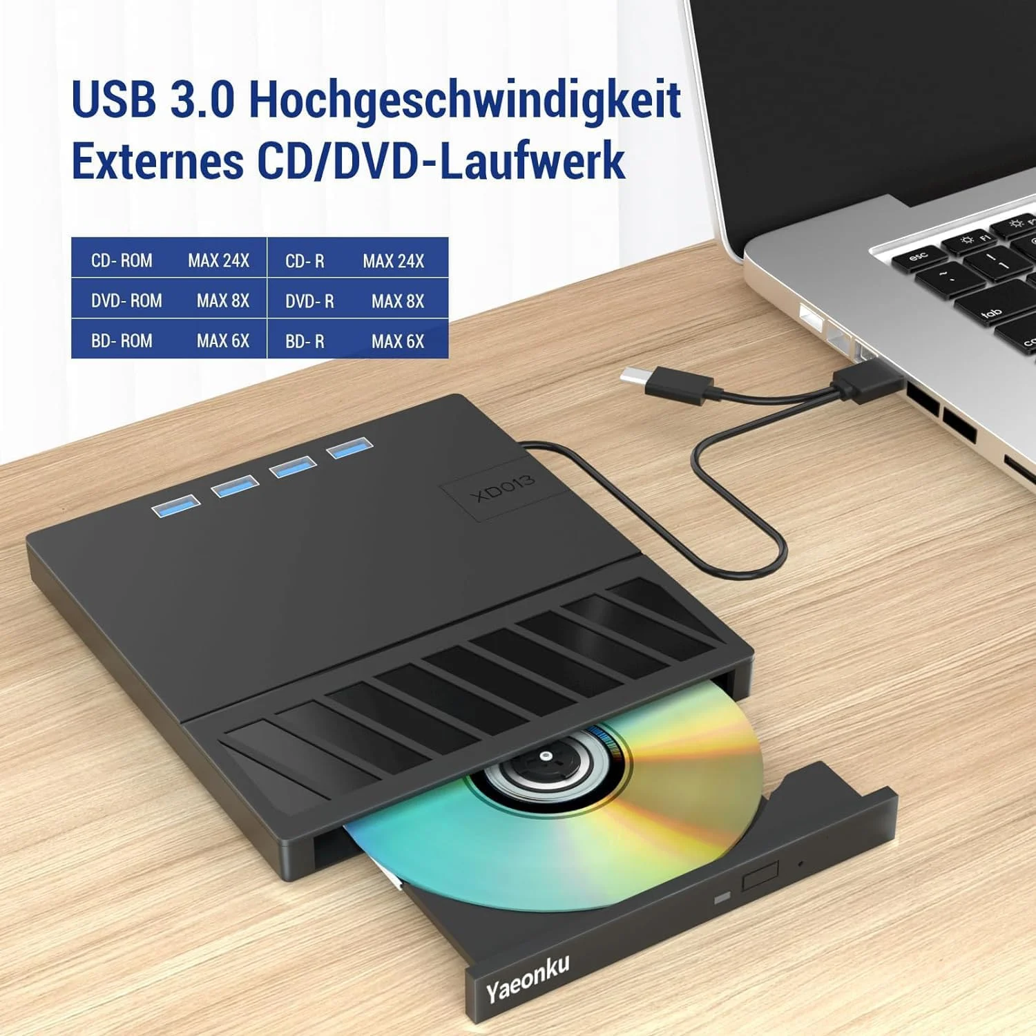 درایو بلوری اکسترنال CD DVD با USB 3.0 Type-C 3D BD اکسترنال CD/DVD بلوری رایتر با 4 پورت USB و 2 کارت SD قابل حمل برای لپ تاپ PC لینوکس ویندوز مک OS