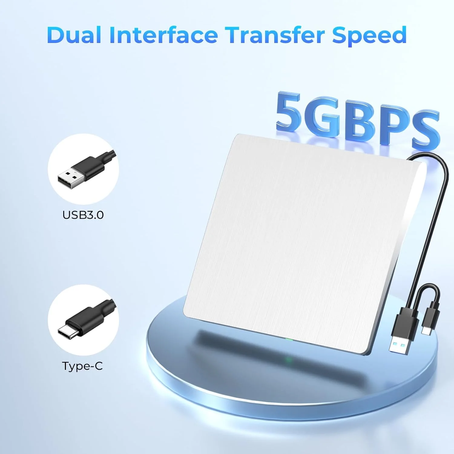 درایو بلوری اکسترنال سفید، پشتیبانی از خواندن/نوشتن دیسک 50G بلوری، رایتر بلوری سه بعدی قابل حمل با USB 3.0 و Type-C، مناسب برای ویندوز XP/7/8/10/11 MacOS برای لپ تاپ، دسکتاپ، مک