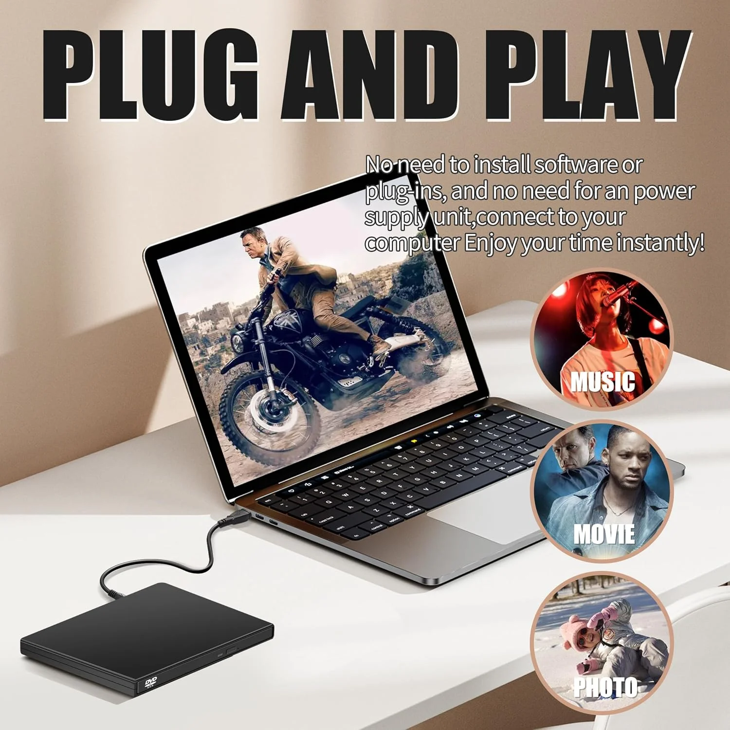 درایو نوری اکسترنال YAODHAOD، درایو دیسک نوری قابل حمل USB 2.0، پخش کننده دی وی دی خواننده CD RW برای لپ تاپ، کامپیوتر، مک، ویندوز 11/10/8/7، مک، سیستم عامل لینوکس