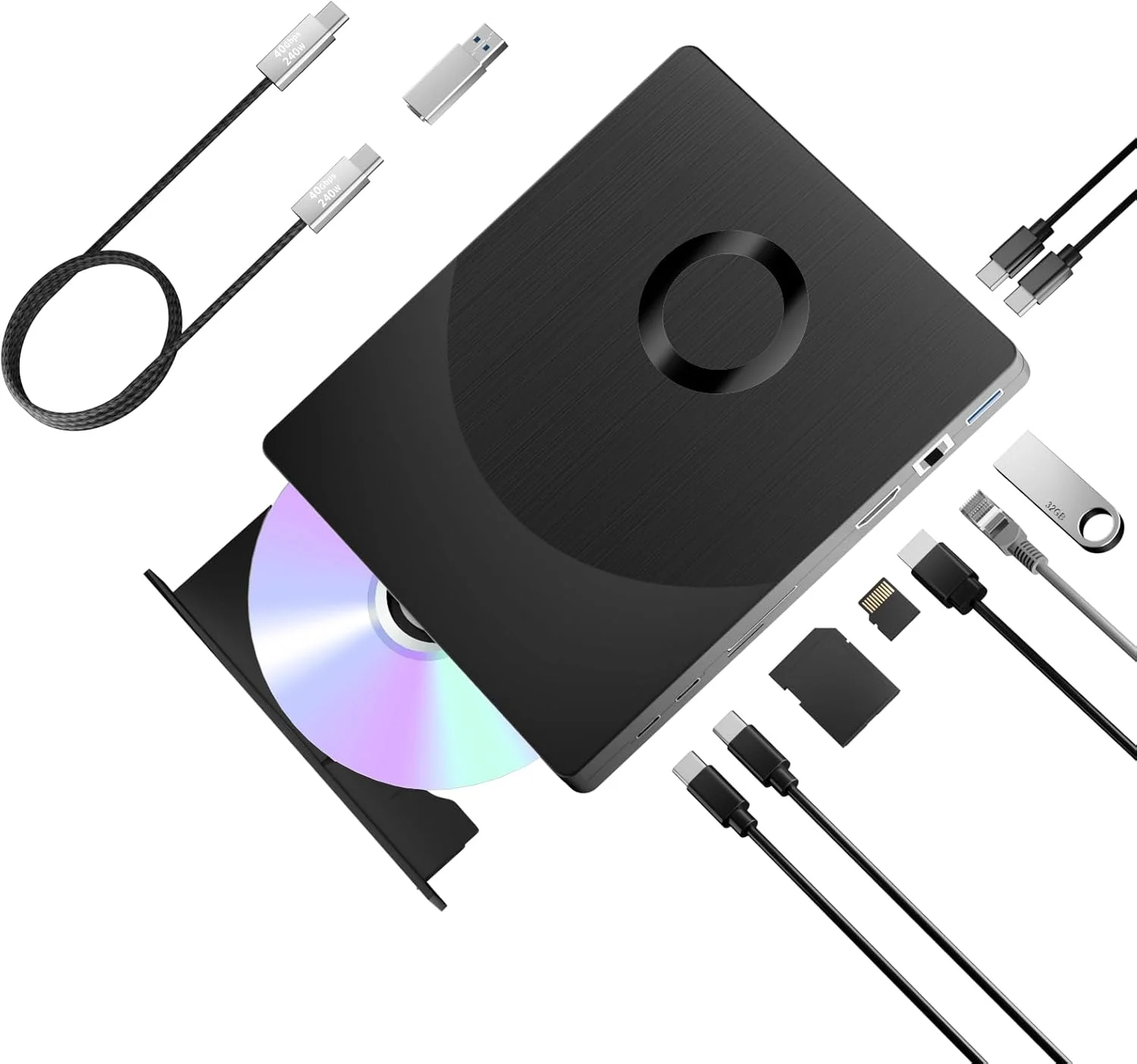 درایو بلوری اکسترنال، رایتر درایو بلوری CD DVD اکسترنال با پورت SD/TF، رابط HDMI و LAN مناسب برای ویندوز XP/7/8/10/11 MacOS برای کامپیوتر، لپ تاپ، دسکتاپ، مک