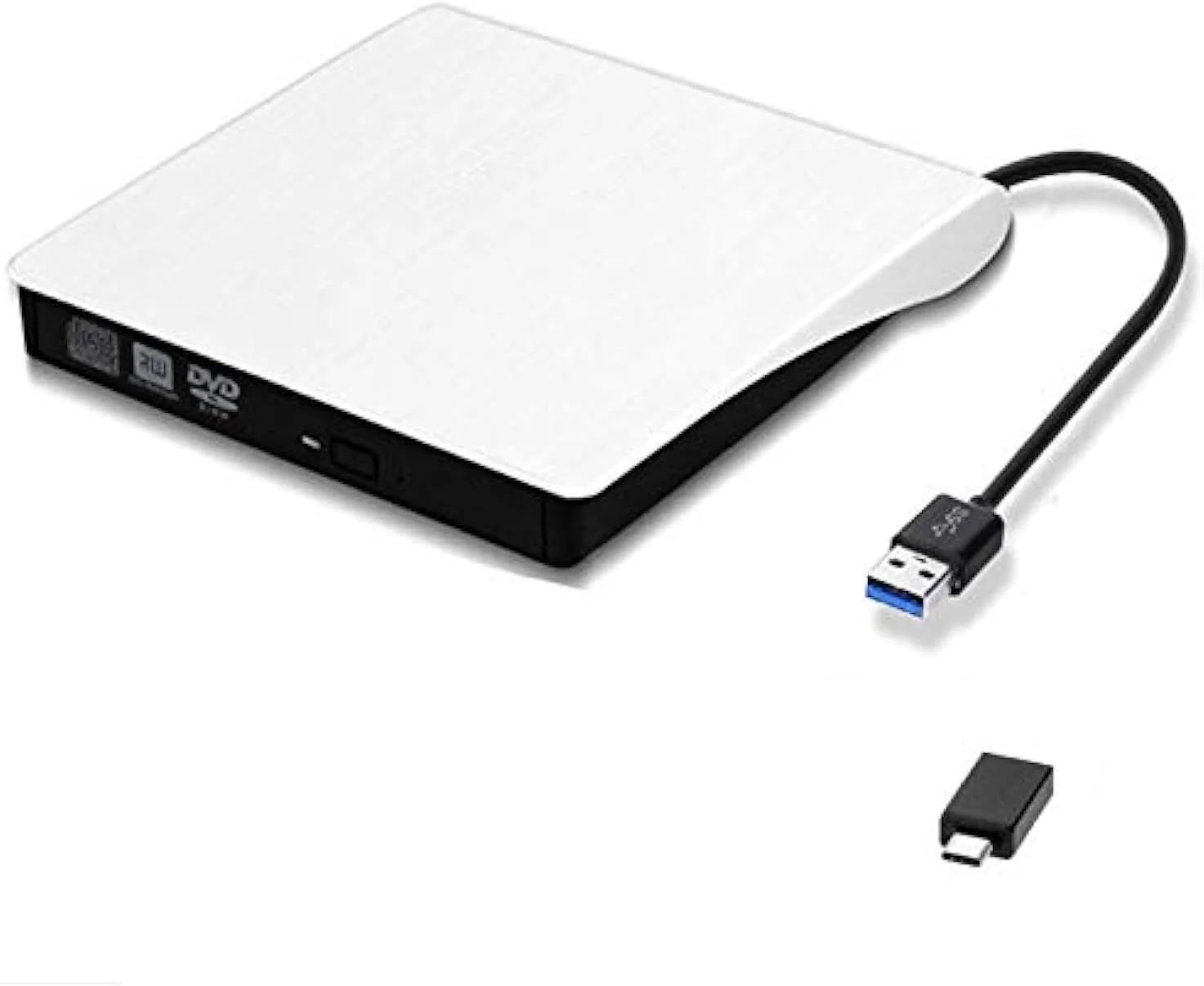 درایو DVD اکسترنال Wishopping، درایو رایتر/سوزاننده DVD/CD ROM پورت USB 3.0 با آداپتور Type-C، سازگار با سیستم عامل های ویندوز، لینوکس، اپل مک برای مک بوک، لپ تاپ، کامپیوتر رومیزی، سفید