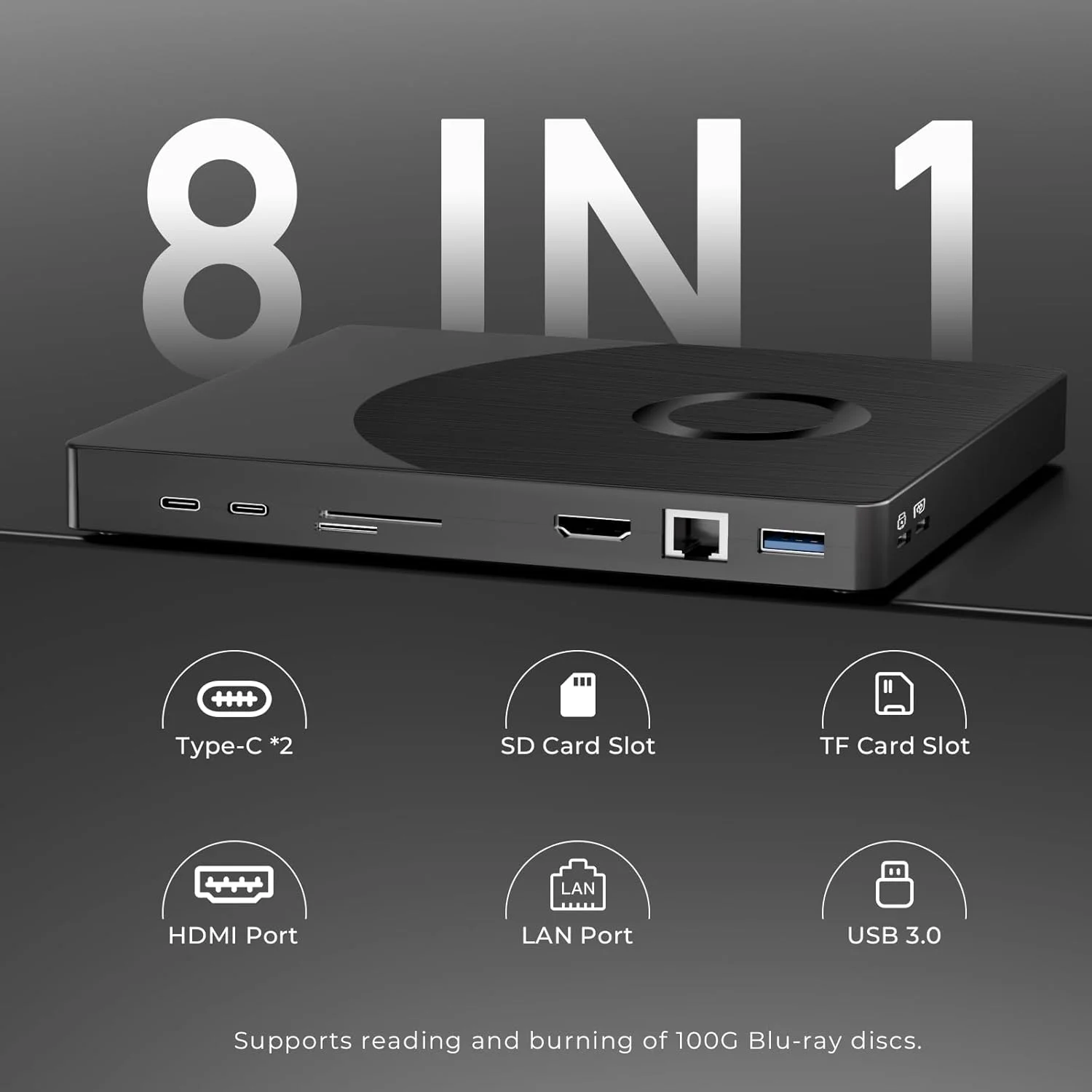 درایو بلوری اکسترنال، رایتر درایو بلوری CD DVD اکسترنال با پورت SD/TF، رابط HDMI و LAN مناسب برای ویندوز XP/7/8/10/11 MacOS برای کامپیوتر، لپ تاپ، دسکتاپ، مک