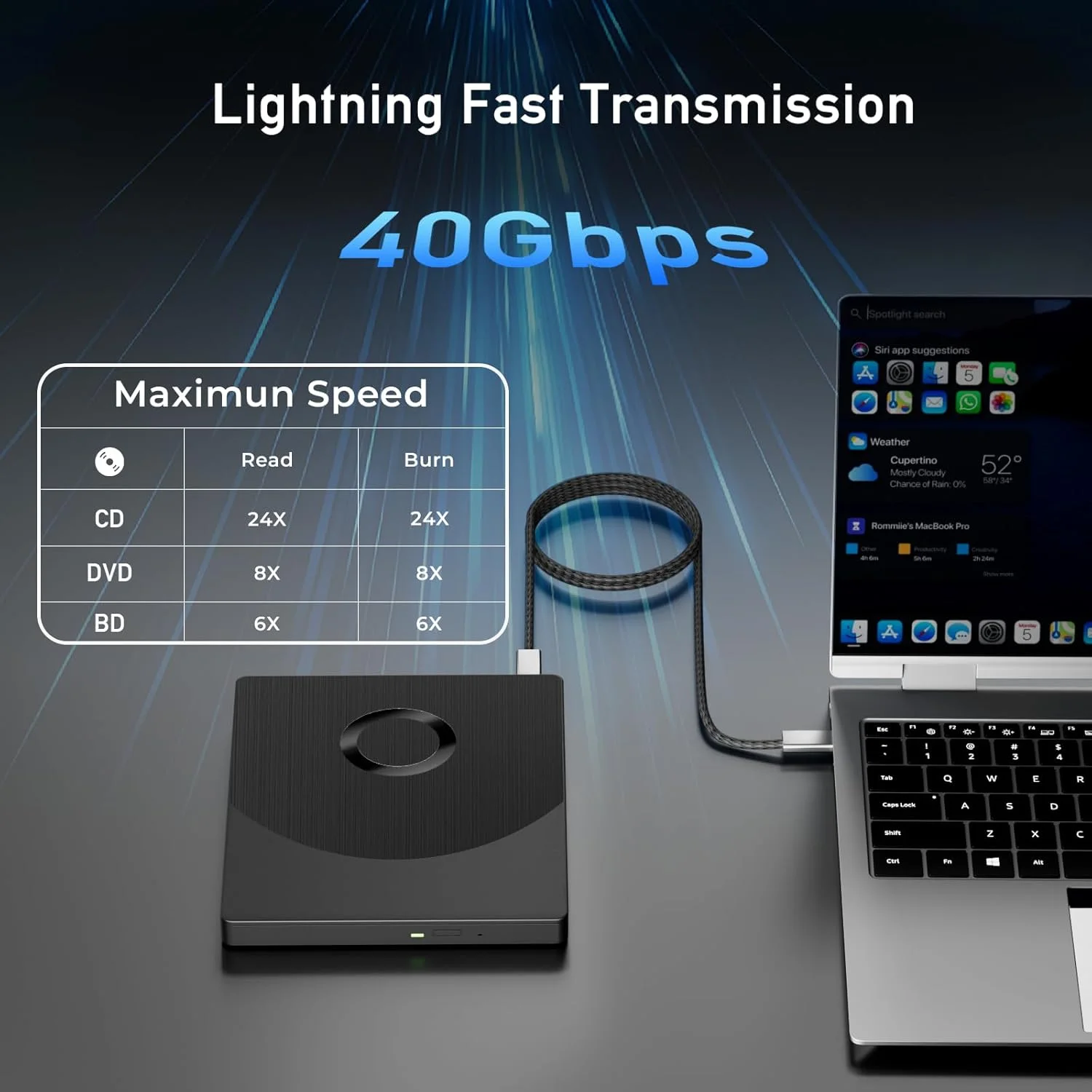 درایو بلوری اکسترنال، رایتر درایو بلوری CD DVD اکسترنال با پورت SD/TF، رابط HDMI و LAN مناسب برای ویندوز XP/7/8/10/11 MacOS برای کامپیوتر، لپ تاپ، دسکتاپ، مک