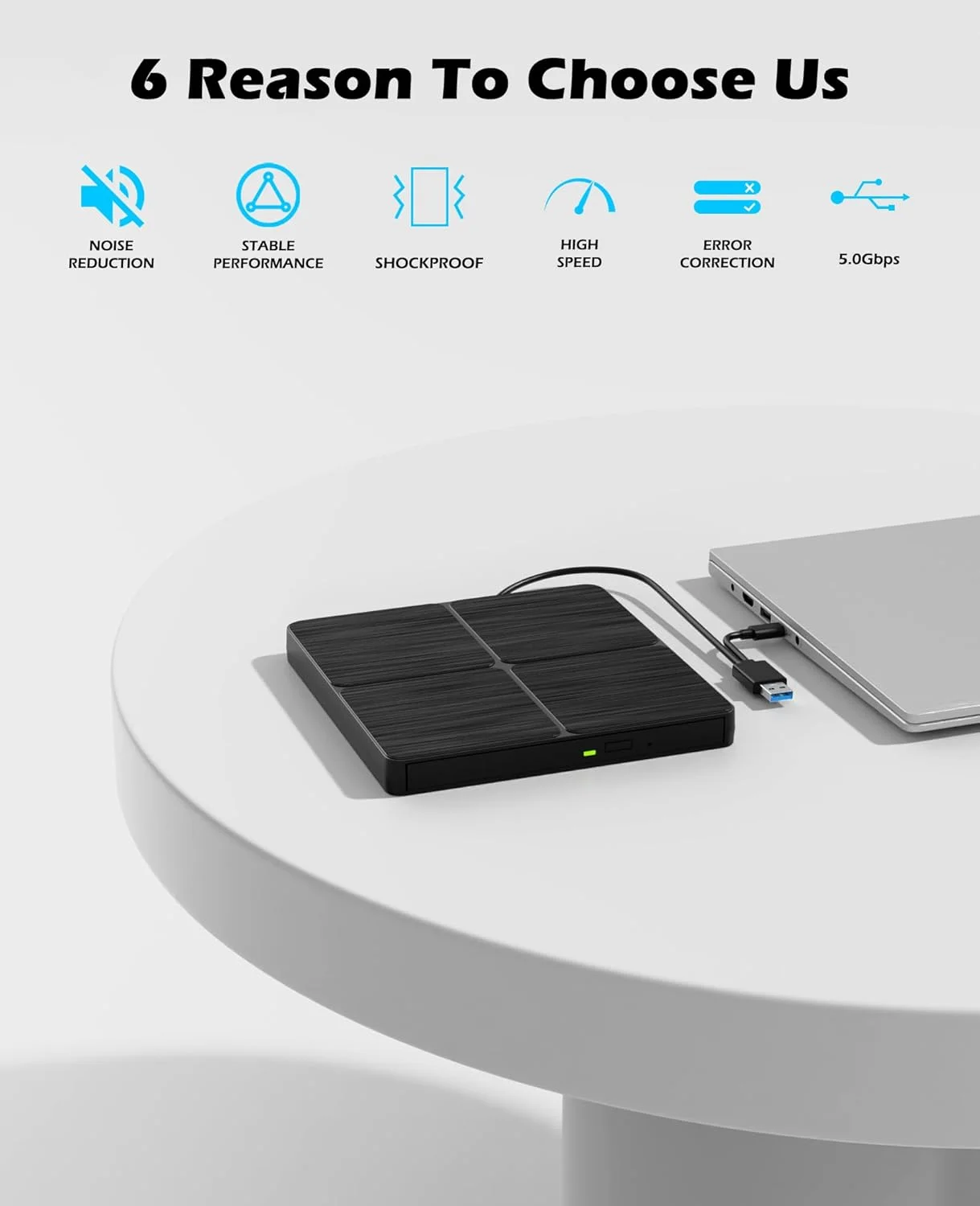 پخش کننده DVD قابل حمل CD برای لپ تاپ، درایو خارجی CD درایو USB DVD، DVD رایتر CD ROM درایو خارجی CD/DVD برای کامپیوتر رومیزی لپ تاپ ویندوز لینوکس سیستم عامل اپل مک