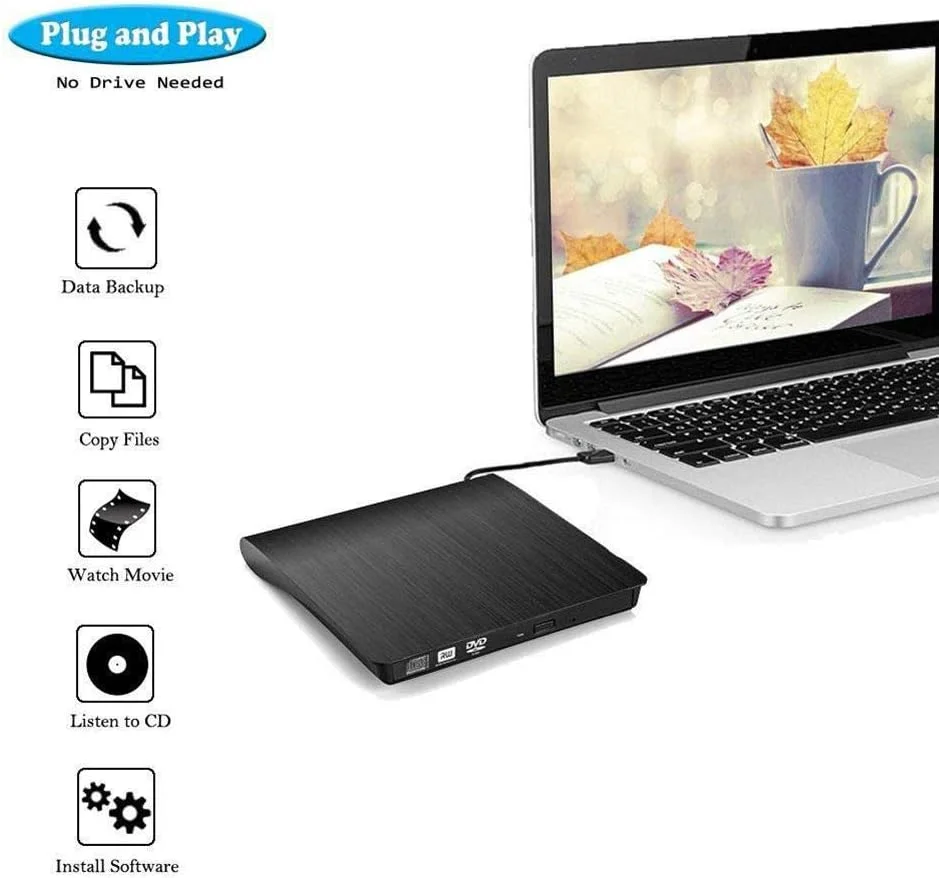 درایو نوری اکسترنال Womdee USB 3.0، درایو قابل حمل CD/DVD RW باریک DVD/CD ROM، سازگار با لپ تاپ، کامپیوتر رومیزی، ویندوز، لینوکس، سیستم عامل اپل مک