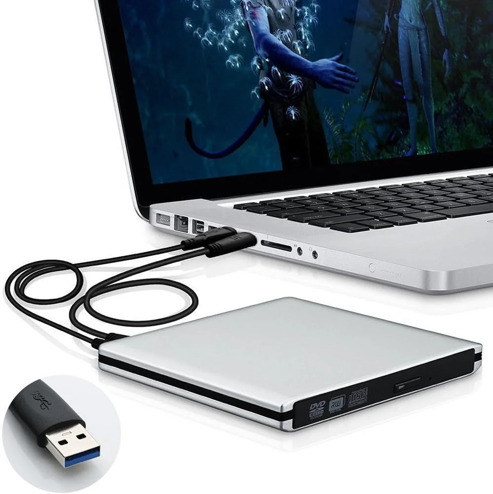 درایو نوری اکسترنال USB 3.0 فوق العاده باریک Warwolf CD/DVD-RW رایتر و پلیر برای مک بوک پرو ایر آی مک یا سایر PC/لپ تاپ ها
