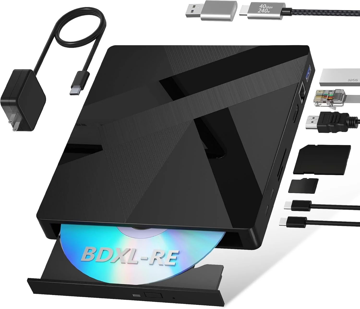 درایو بلوری اکسترنال با پورت HDMI/LAN، پشتیبانی از دیسک 100G R/W، USB3.0C، سازگار با ویندوز/لینوکس/MacOS