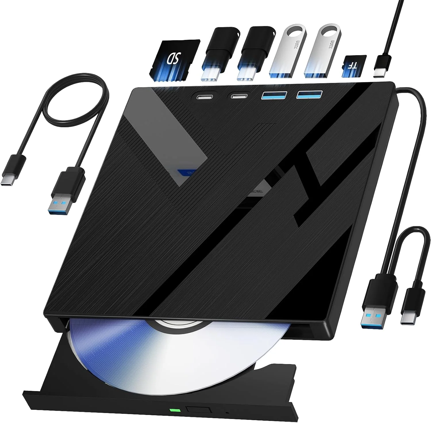 پخش کننده دی وی دی 7 در 1 قابل حمل برای لپ تاپ، دستگاه رایت دی وی دی، درایو اکسترنال CD/DVD برای کامپیوتر، درایو اکسترنال CD، درایو USB DVD برای کامپیوتر رومیزی، لپ تاپ، ویندوز، لینوکس، سیستم عامل اپل مک