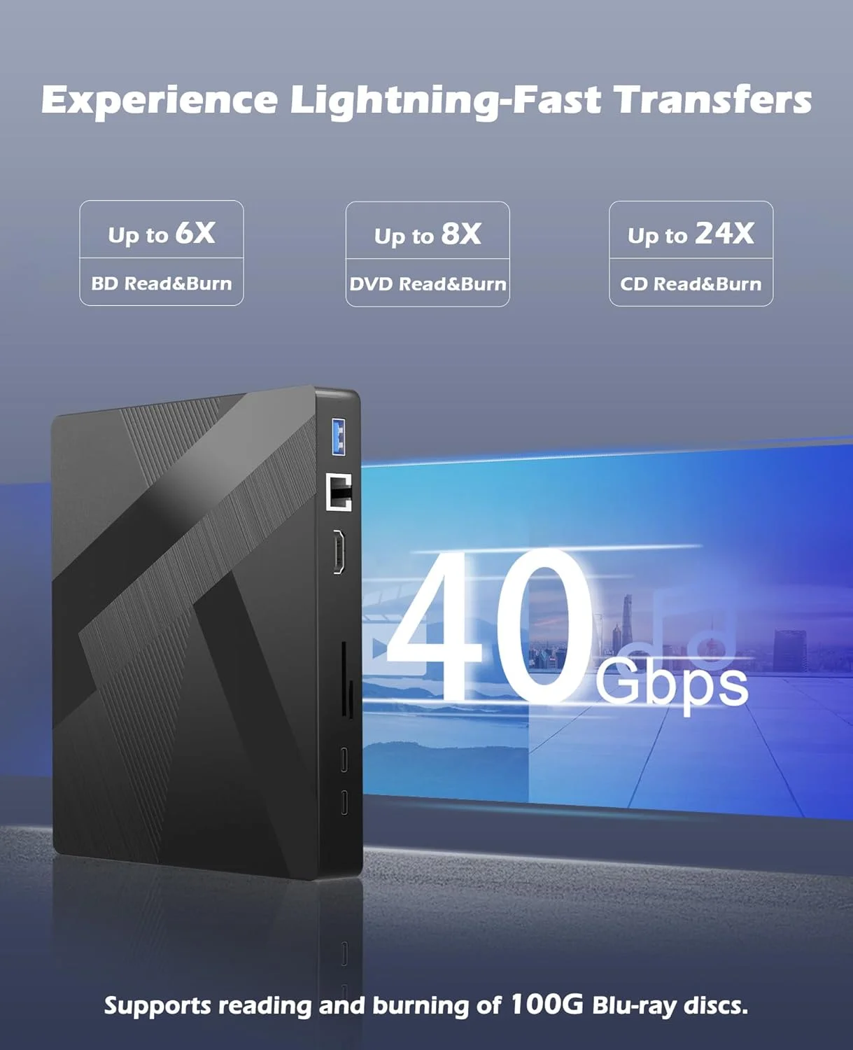 درایو بلوری اکسترنال با پورت HDMI/LAN، پشتیبانی از دیسک 100G R/W، USB3.0C، سازگار با ویندوز/لینوکس/MacOS