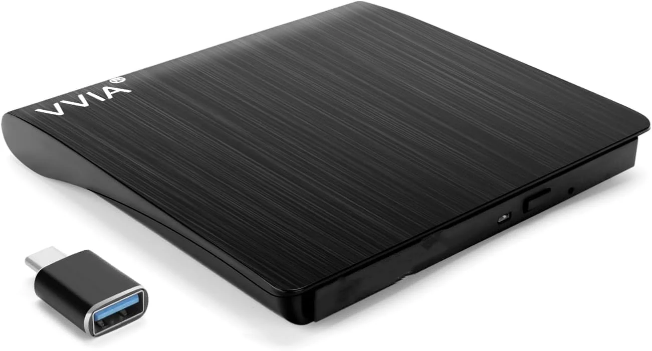 درایو CD/DVD اکسترنال vvia، درایو CD +/-RW قابل حمل USB 3.0 Type-C پخش کننده DVD برای ROM Rewriter Burner برای لپ تاپ دسکتاپ، سازگار با ویندوز 7/8/10/11 مک بوک پرو/ایر لینوکس OS-مشکی
