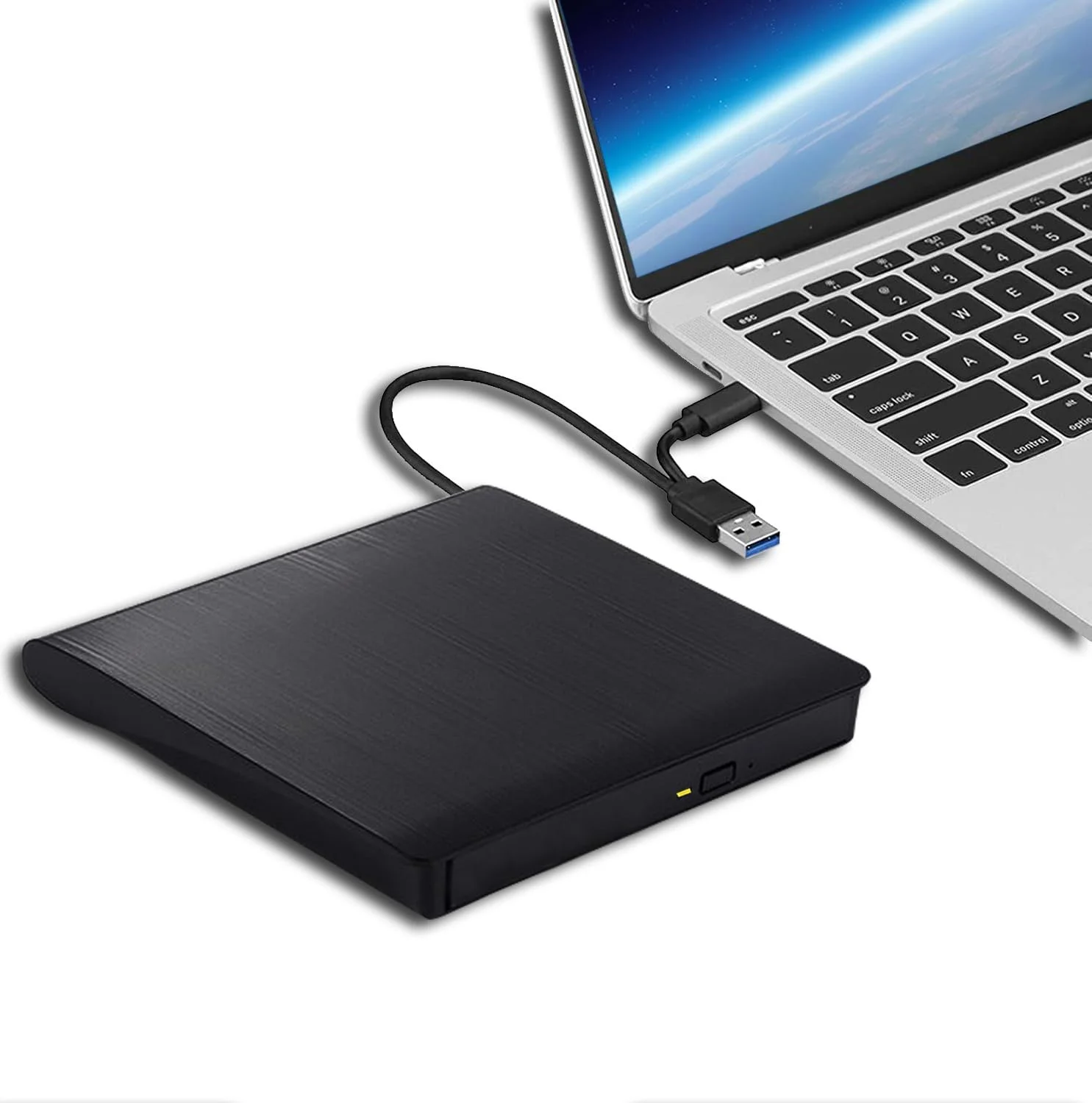 درایو نوری اکسترنال USB 3.0 قابل حمل CD/DVD-RW با کابل USB داخلی برای مک بوک / لپ تاپ / کامپیوتر (مشکی)