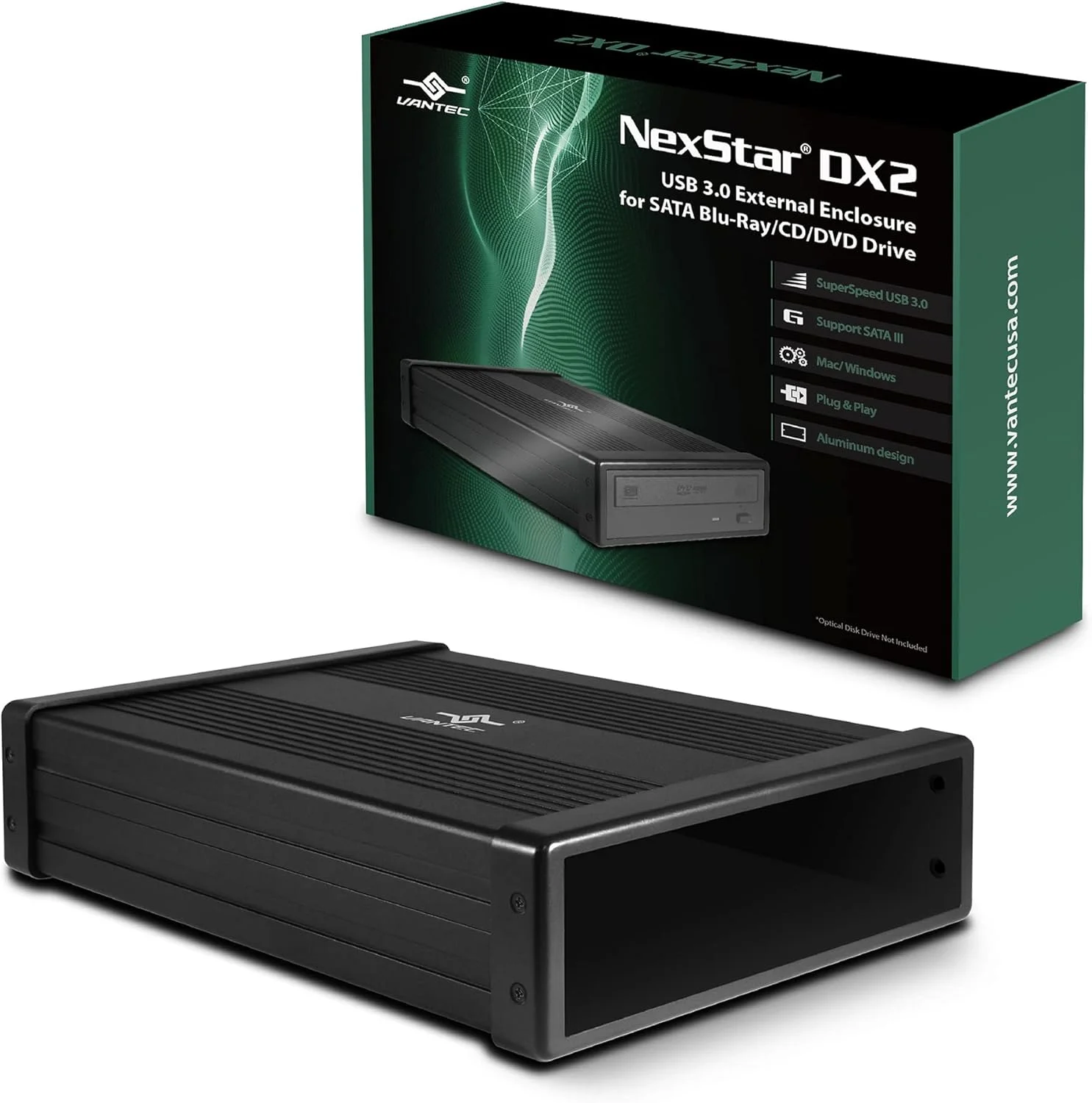 محفظه خارجی USB 3.0 ون‌تک NexStar DX2 برای درایو SATA بلوری/CD/DVD 5.25 اینچی، نسل دوم DX، بدون نیاز به درایور، آلیاژ آلومینیوم (NST-540S3-BK)