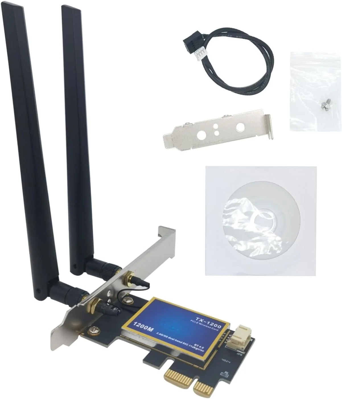 کارت شبکه بی‌سیم PCI-E مدل TX-1200 با 2 آنتن 10DB دو بانده حداکثر 867 مگابیت بر ثانیه با قابلیت اتصال BT4.0 برای لپ‌تاپ