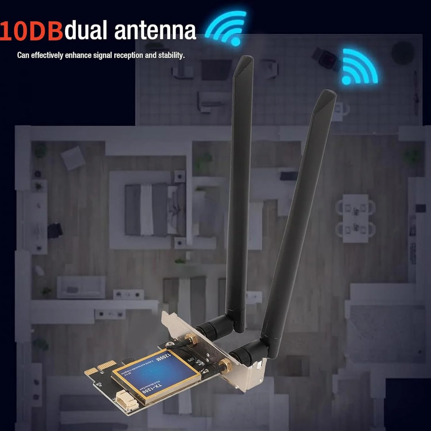 کارت شبکه بی سیم PCI-E مدل TX-1200 802.11 A/B/G/N/AC دو بانده با حداکثر سرعت 867 مگابیت بر ثانیه و دسترسی سریع و پایدار به اینترنت