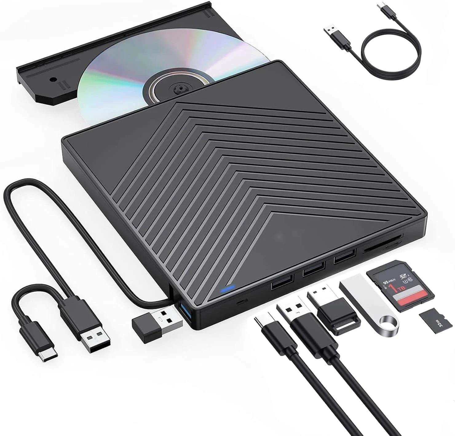 درایو نوری اکسترنال CD DVD، رایتر CD فوق العاده باریک USB 3.0 با 4 پورت USB و 2 اسلات کارت TF/SD، درایو دیسک نوری برای لپ تاپ و مک درایو نوری اکسترنال CD DVD، رایتر CD فوق العاده باریک USB 3.0 با 4 پورت USB و 2 اسلات کارت TF/SD، درایو دیسک نوری برای لپ تاپ و مک