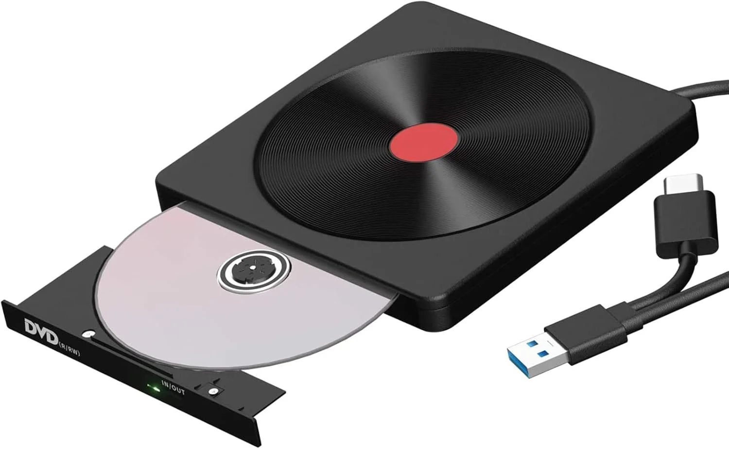 درایو DVD اکسترنال USB 3.0 Type C مدل SLKTDE، درایو CD اکسترنال، پخش کننده DVD دو پورت، انتقال داده با سرعت بالا برای لپ تاپ، نوت بوک، کامپیوتر رومیزی، مک او اس، ویندوز