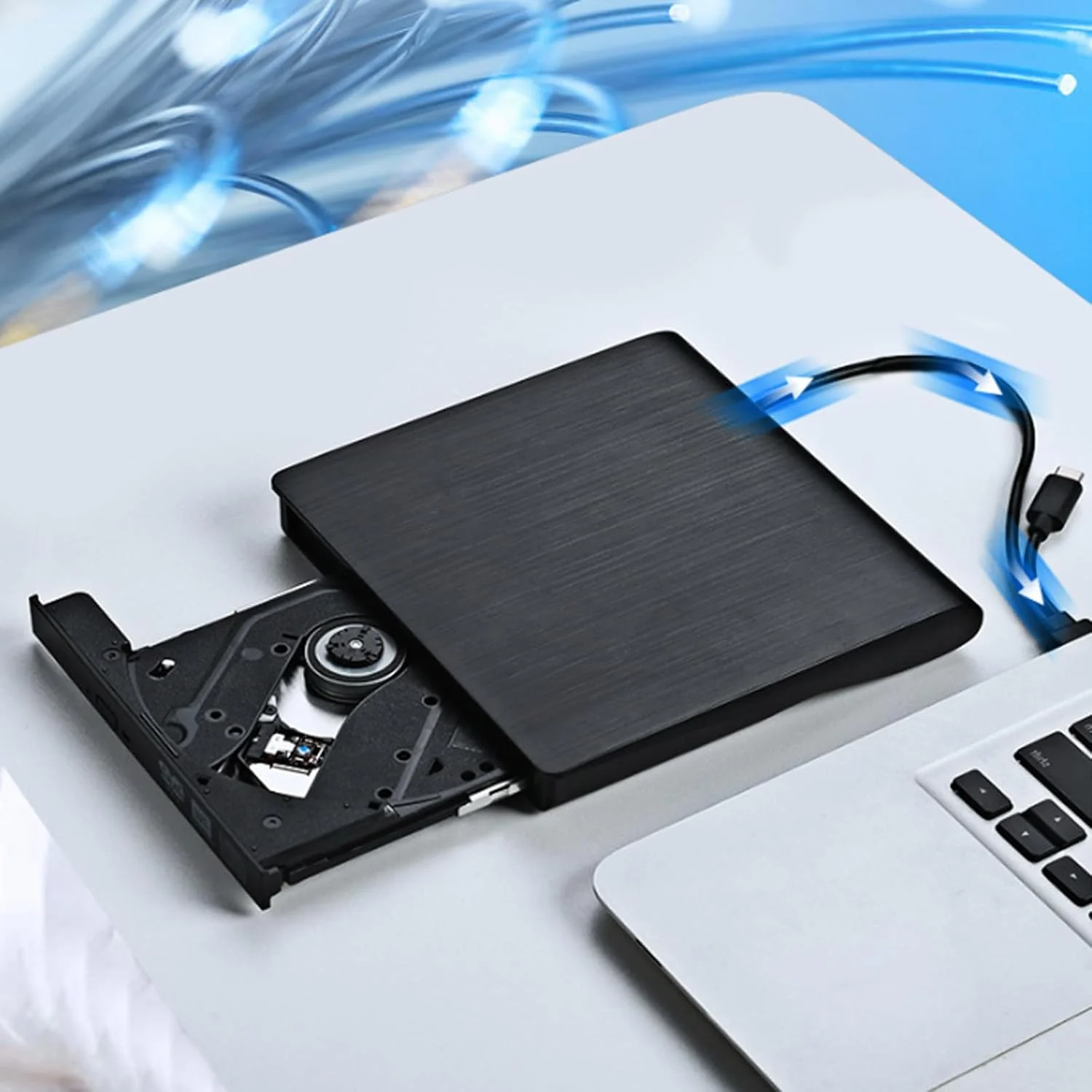 درایو نوری اکسترنال Tazweeq برای لپ تاپ و کامپیوتر، پخش کننده CD و DVD، USB 3.0، رایتر CD، قابل حمل، سازگار با ویندوز 7-10 و مک OS (مشکی)