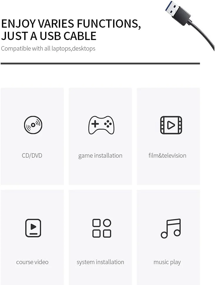 درایو بلوری مکشی USB3.0 درایو نوری اکسترنال درایور DVD قابل حمل برای ویندوز/IOS مشکی