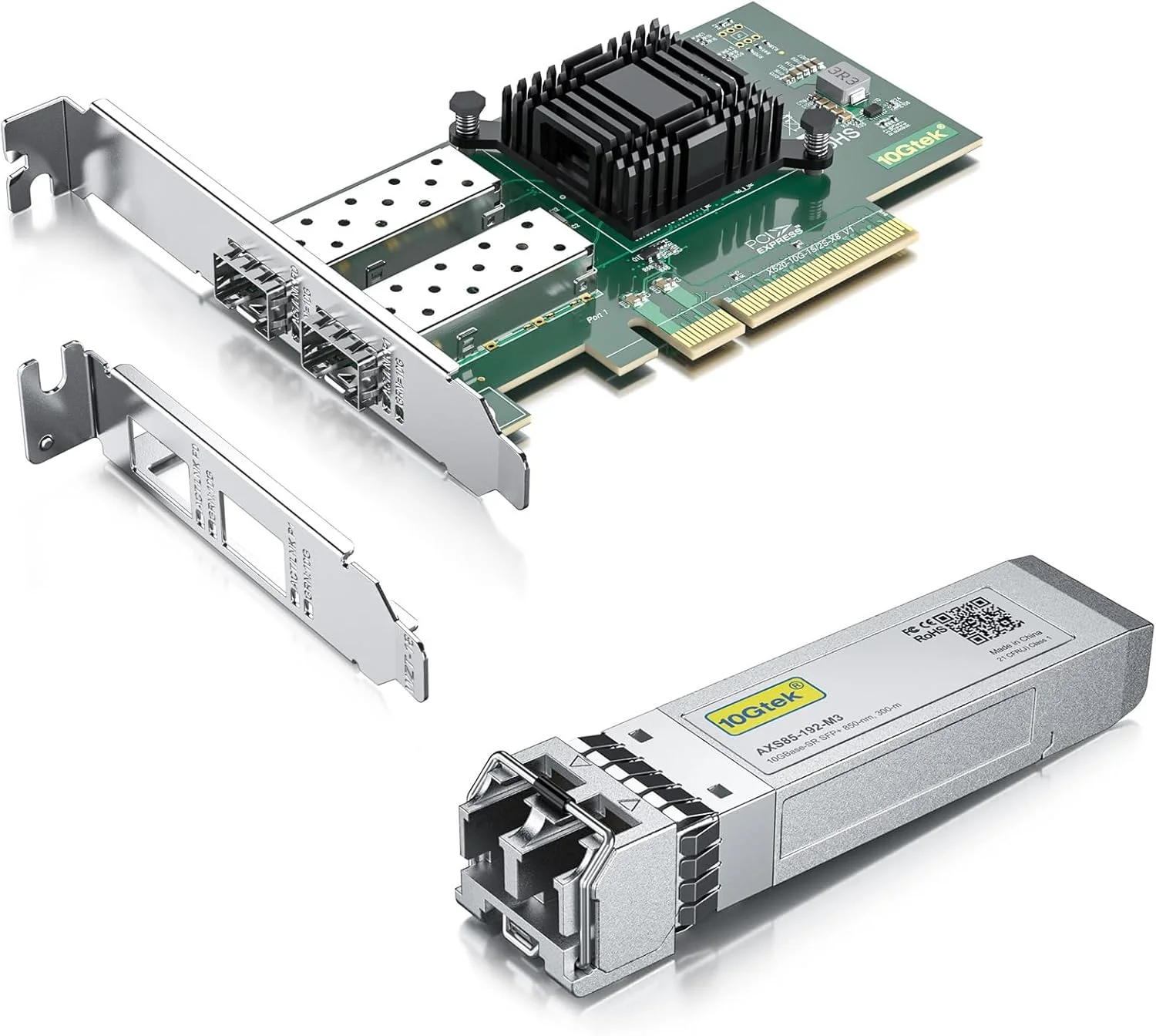 کارت شبکه PCI-E NIC 10 گیگابیتی با فرستنده و گیرنده SFP+ 10GBase-SR سازگار با Intel X520-DA2