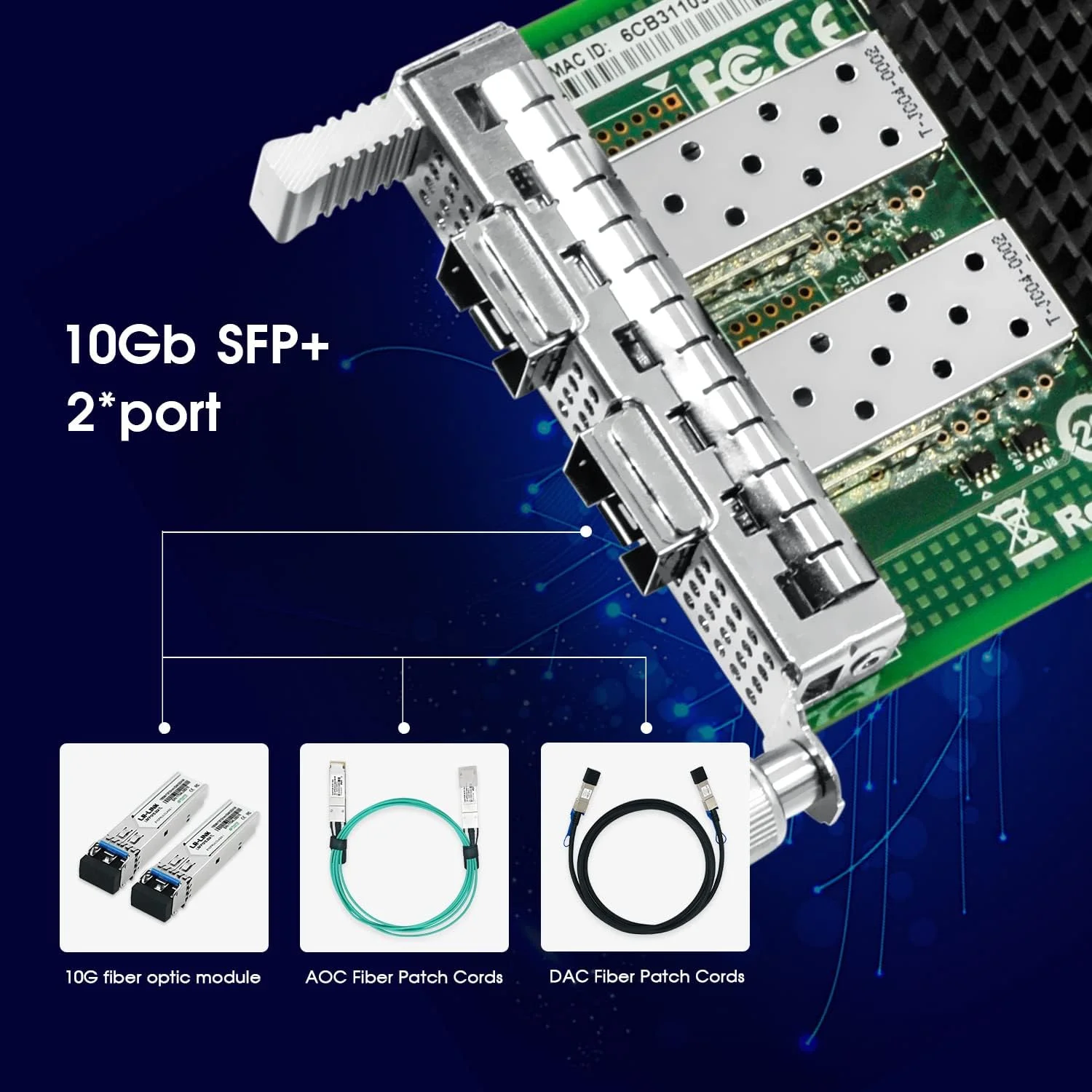 کارت شبکه 10 گیگابیتی با چیپست Intel 82599، پورت‌های دوگانه SFP+ OCP3.0، آداپتور NIC PCI-Express X8 سازگار با Windows Server/Linux/VMware