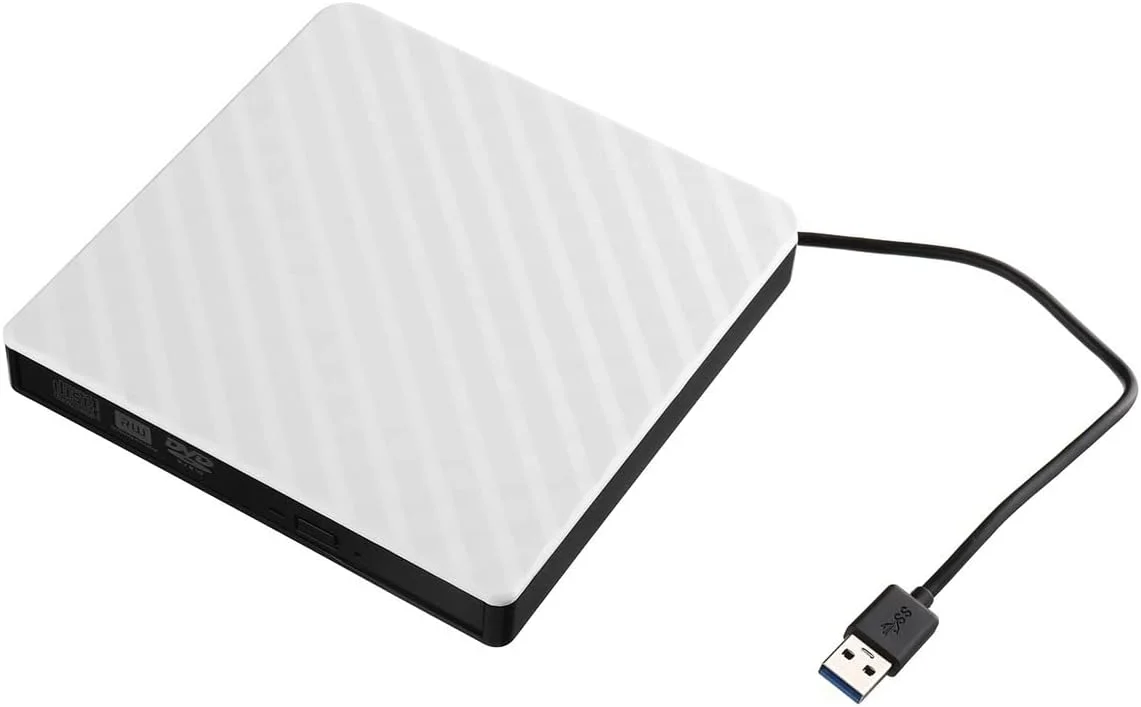 SERVER-AE - درایو نوری اکسترنال باریک DVD RW CD رایتر پلیر خواننده USB3.0 TypeC 2in1 برای لپ تاپ و کامپیوتر (سفید)