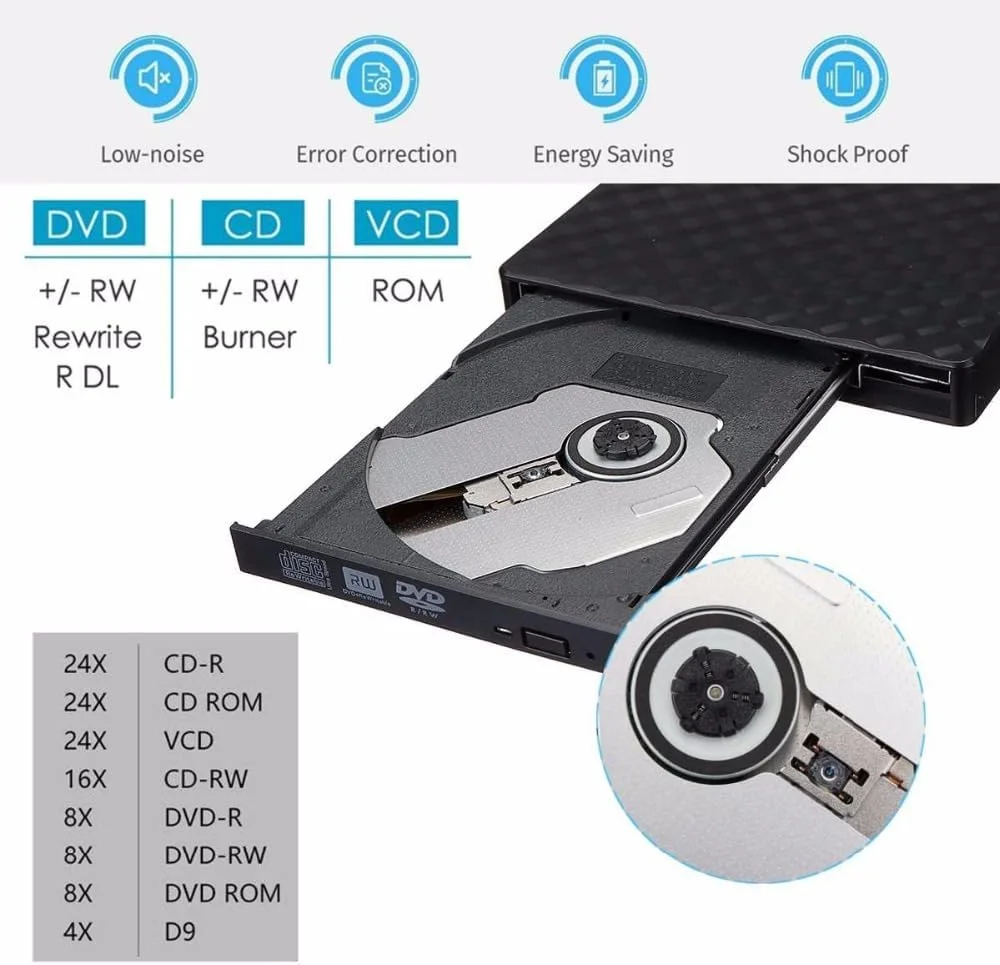SERVER-AE - درایو نوری اکسترنال USB 3.0 DVD RW CD Writer Slim، نوع سینی، قابل حمل برای لپ تاپ و کامپیوتر