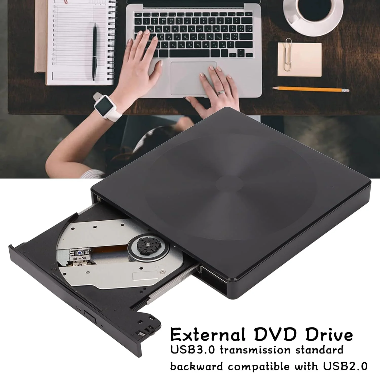 درایو نوری اکسترنال قابل حمل CD DVD، درایو USB 3.0/USB C با سرعت انتقال پایدار 5 گیگابیت بر ثانیه، رایتر و رایت کننده CD DVD نوع C برای Win XP/2003/7/8/10/Vista برای لینوکس برای OS X