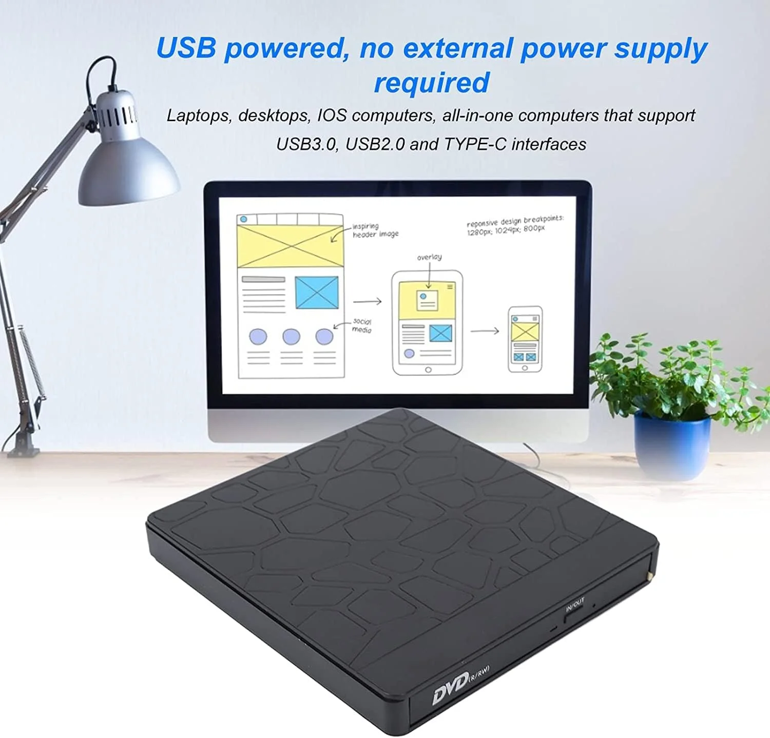 درایو نوری اکسترنال چندکاره با طرح سنگ، مناسب برای کامپیوترهای رومیزی و لپ‌تاپ