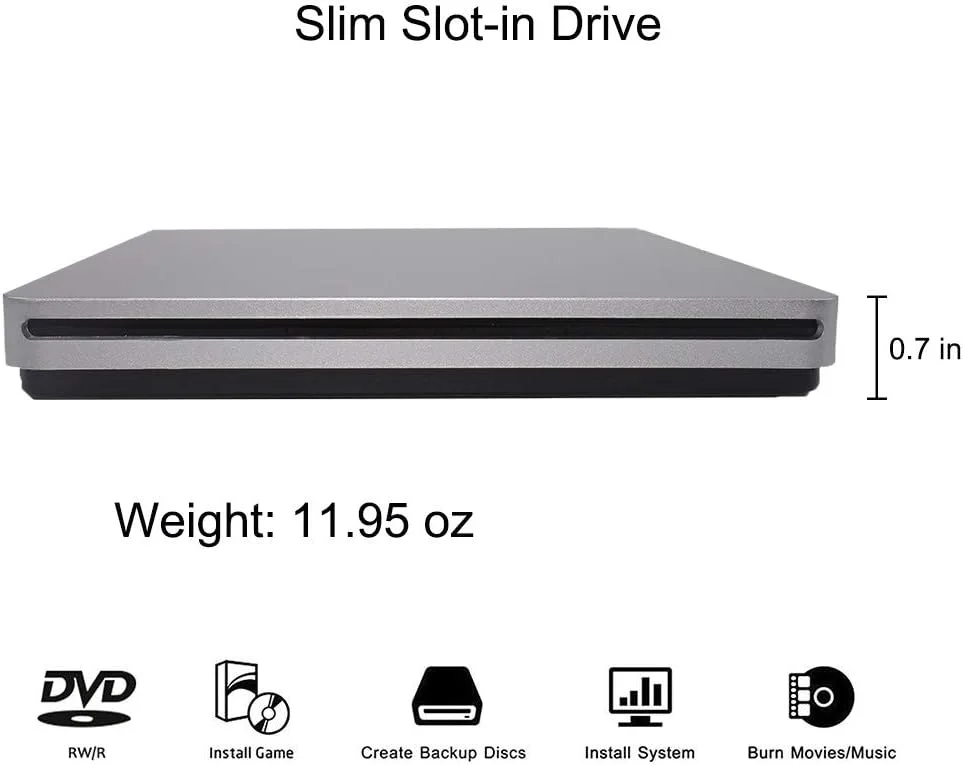درایو نوری اکسترنال Oulin USB C CD DVD رایتر/برنر باریک و قابل حمل برای مک بوک پرو/ایر/مک/لپ تاپ/ویندوز 10 (نقره ای)