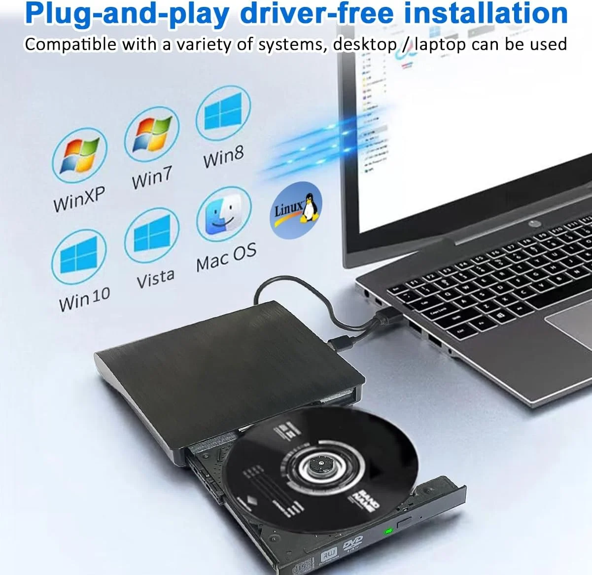 درایو DVD اکسترنال، پخش کننده قابل حمل USB 3.0 و Type-C، رایتر CD/DVD اکسترنال، درایو CD DVD +/-RW، سازگار با لپ تاپ، مک بوک، ویندوز، لینوکس PC