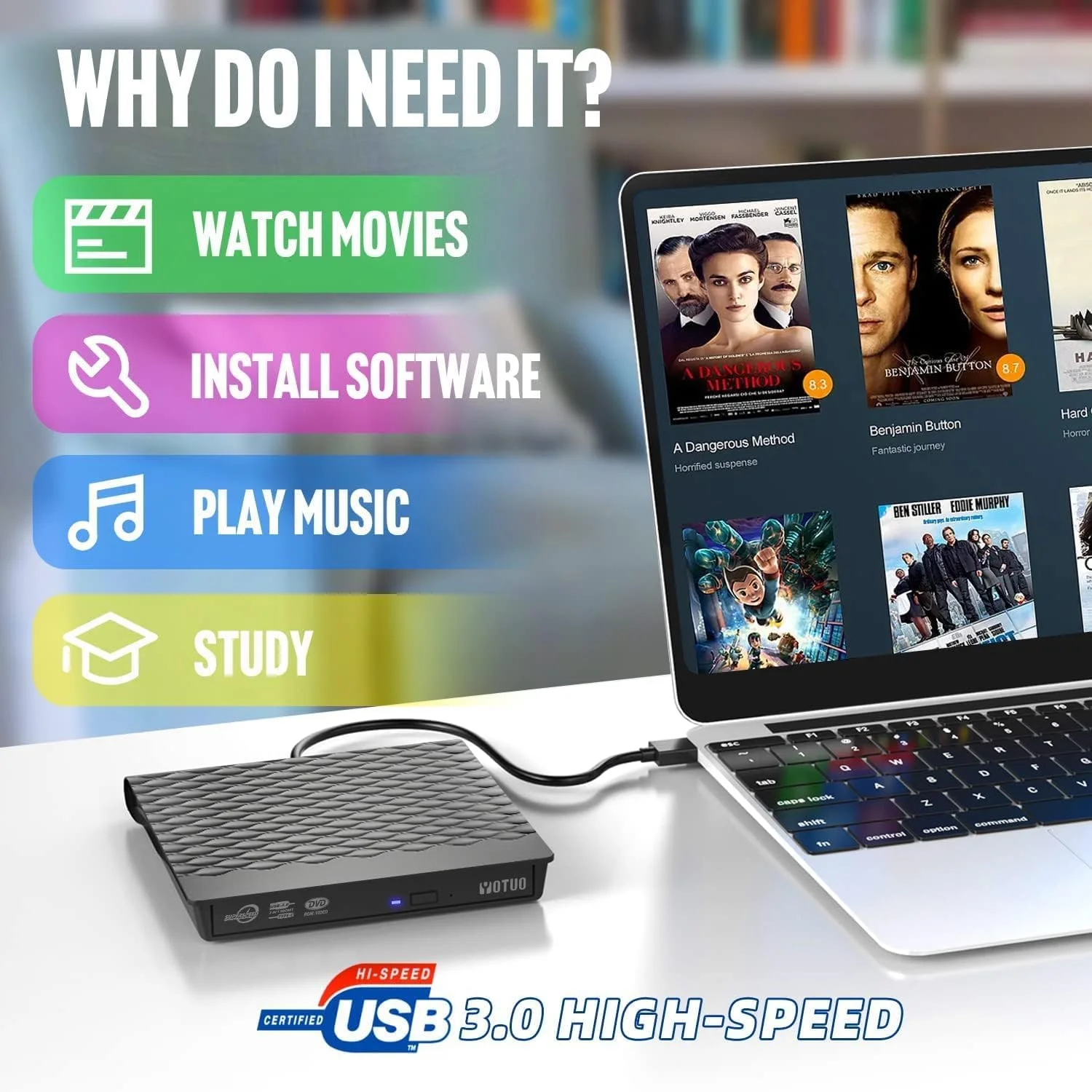 درایو DVD اکسترنال Oter USB 3.0 Type C، درایو نوری قابل حمل CD ROM، پخش کننده دیسک، سازگار با لپ تاپ، کامپیوتر رومیزی، ویندوز 11/10/8/7، مک پرو/ایر مک بوک، لینوکس