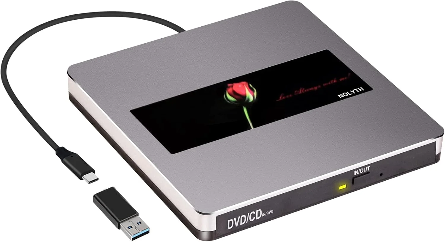 درایو نوری اکسترنال NOLYTH، درایو CD/DVD قابل حمل USB 3.0 Type-C، پخش کننده DVD، USB CD ROM Reader، رایتر و رکوردر دیسک نوری Super Drive برای لپ تاپ مک PC ویندوز مک بوک اپل دسکتاپ