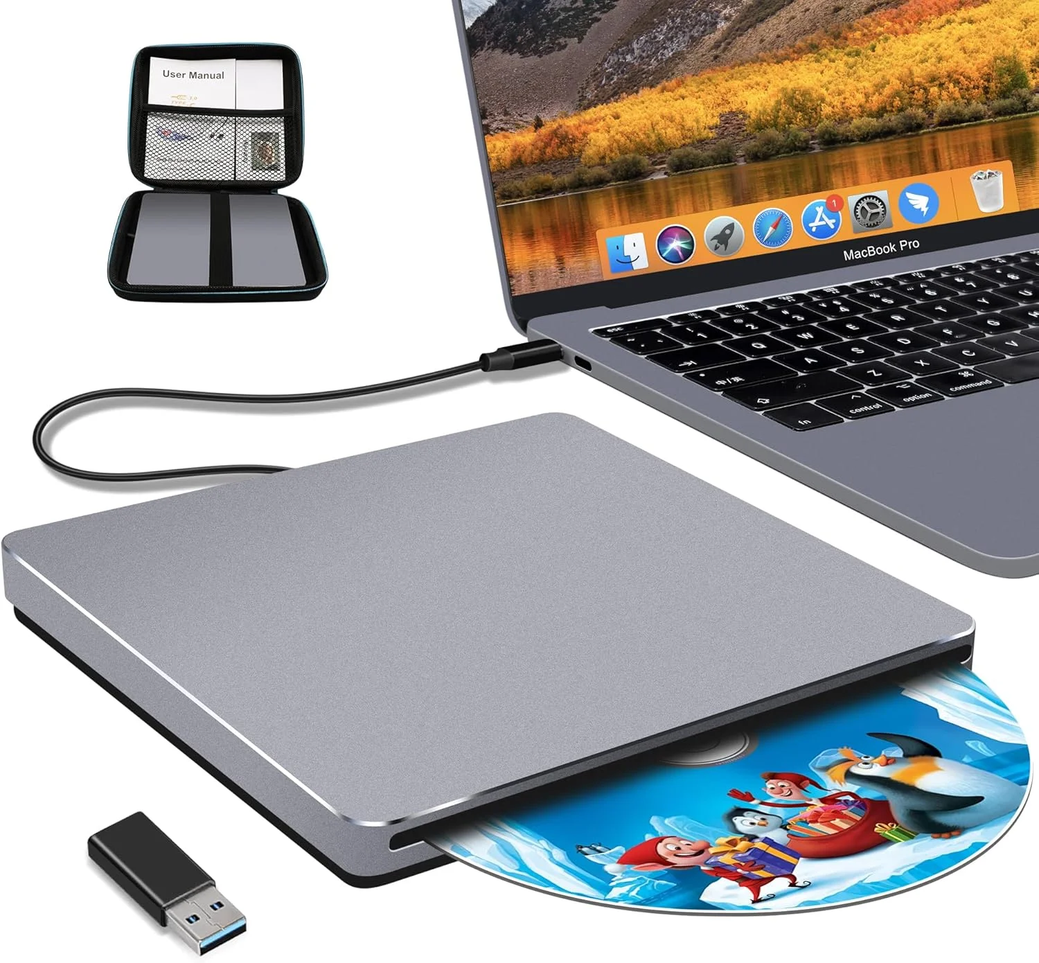 درایو اکسترنال CD DVD نولیث، USB 3.0 Type-C خشابی، رایتر و ریدر CD/DVD باریک، درایو اپتیکال برای لپ تاپ ویندوز، کامپیوتر، مک بوک و آی مک