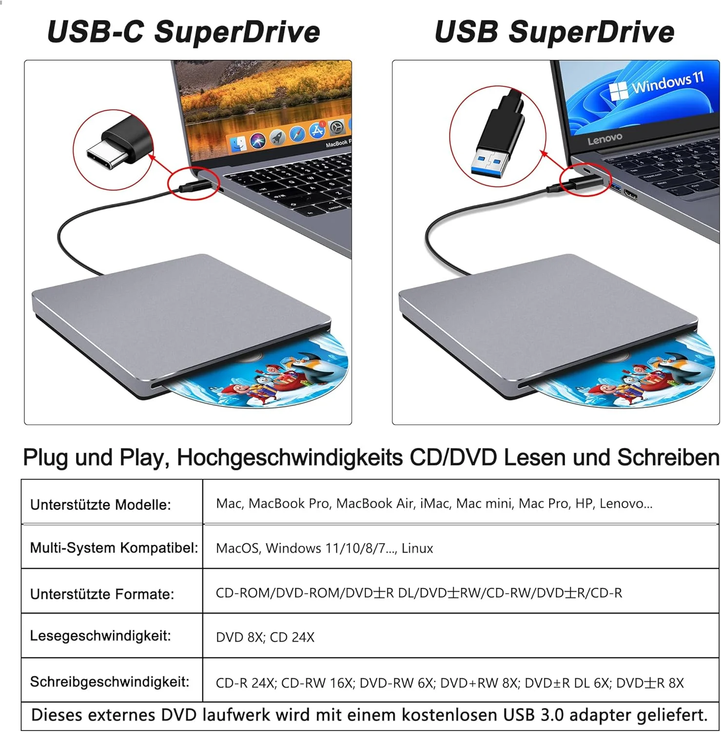 درایو اکسترنال CD DVD نولیث، USB 3.0 Type-C خشابی، رایتر و ریدر CD/DVD باریک، درایو اپتیکال برای لپ تاپ ویندوز، کامپیوتر، مک بوک و آی مک درایو اکسترنال CD DVD نولیث، USB 3.0 Type-C خشابی، رایتر و ریدر CD/DVD باریک، درایو اپتیکال برای لپ تاپ ویندوز، کامپیوتر، مک بوک و آی مک