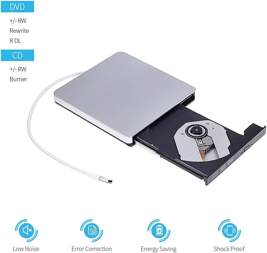 درایو نوری اکسترنال فوق العاده نازک USB 3.0 مدل CD-RW DVD-RW، پخش کننده CD/DVD، ضبط کننده DVD قابل حمل برای ویندوز/مک