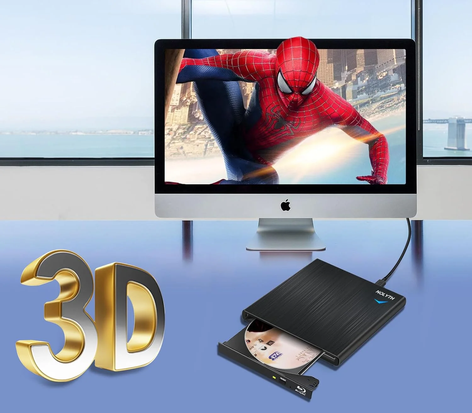 درایو بلوری اکسترنال NOLYTH با 1 پورت صدا و 2 پورت USB، درایو بلوری اکسترنال USB C برای لپ تاپ، مک، کامپیوتر، ویندوز، مک بوک