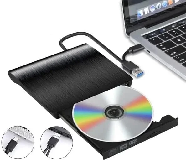 پخش کننده CD DVD اکسترنال MICROWARE، رایتر CD، USB 3.0 و USB-C قابل حمل CD-ROM DVD+/-RW درایو نوری خواننده نویسنده دیسک برای لپ تاپ PC ویندوز 11/10/8/7 اپل مک لینوکس
