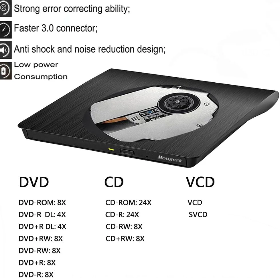 درایو اکسترنال DVD CD، درایوهای فوق باریک USB 3.0، پخش کننده CD DVD RW / درایو/رایتر/بازنویس CD DVD ROM / رایتر CD USB سازگار با مک بوک پرو، لپ تاپ ها و کامپیوترهای رومیزی