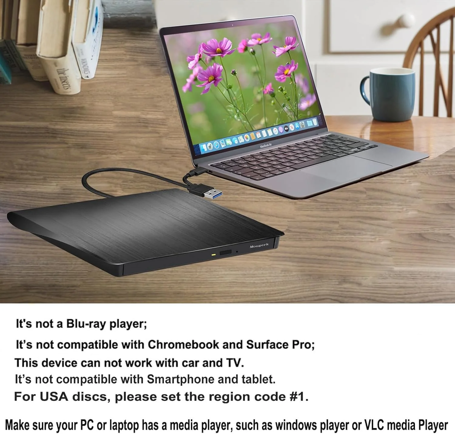 درایو اکسترنال DVD CD، درایوهای فوق باریک USB 3.0، پخش کننده CD DVD RW / درایو/رایتر/بازنویس CD DVD ROM / رایتر CD USB سازگار با مک بوک پرو، لپ تاپ ها و کامپیوترهای رومیزی