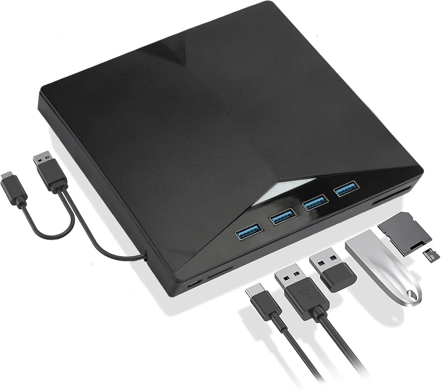 درایو نوری اکسترنال MICROWARE USB 3.0 USB C با قابلیت خواندن و نوشتن CD و DVD برای لپ تاپ، مک، کامپیوتر، ویندوز، لینوکس، دارای اسلات کارت حافظه TF و SD