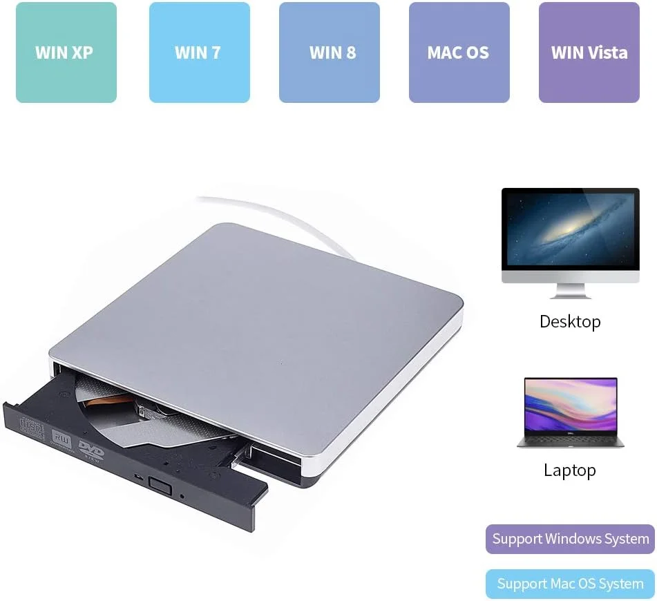 درایو نوری اکسترنال USB 3.0 فوق العاده نازک CD-RW DVD-RW، پخش کننده CD/DVD قابل حمل برای ویندوز/مک OS