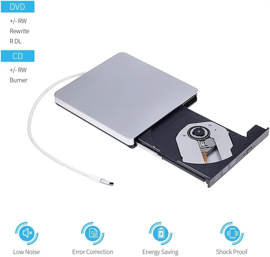 درایو نوری اکسترنال USB 3.0 فوق العاده نازک CD-RW DVD-RW، پخش کننده CD/DVD قابل حمل برای ویندوز/مک OS