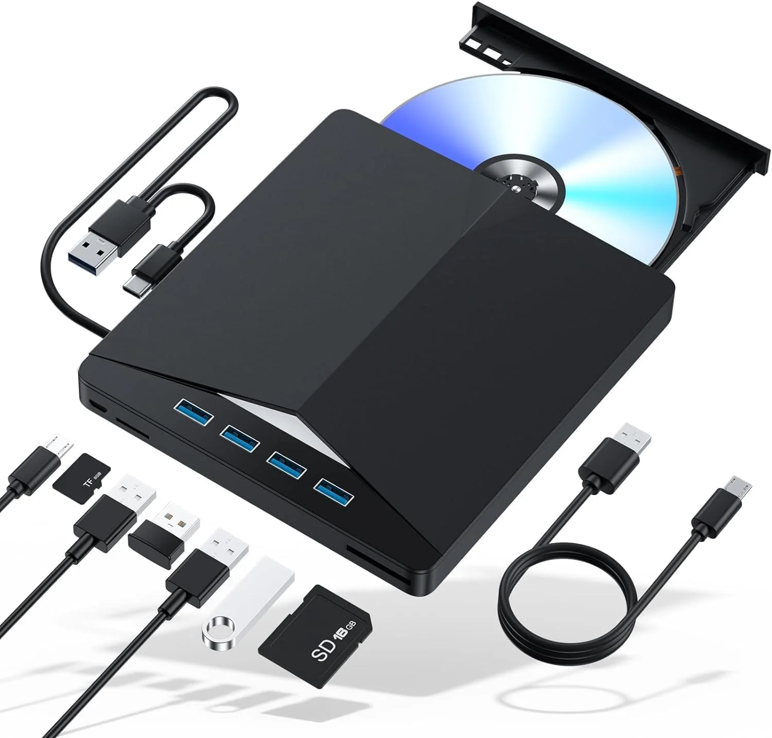 درایو نوری اکسترنال MICROWARE برای لپ تاپ، پخش کننده DVD و CD با پورت USB 3.0، مدل 7 در 1، درایو اکسترنال CD ROM سازگار با لپ تاپ، کامپیوتر رومیزی، ویندوز 11/10/8/7، لینوکس و مک OS