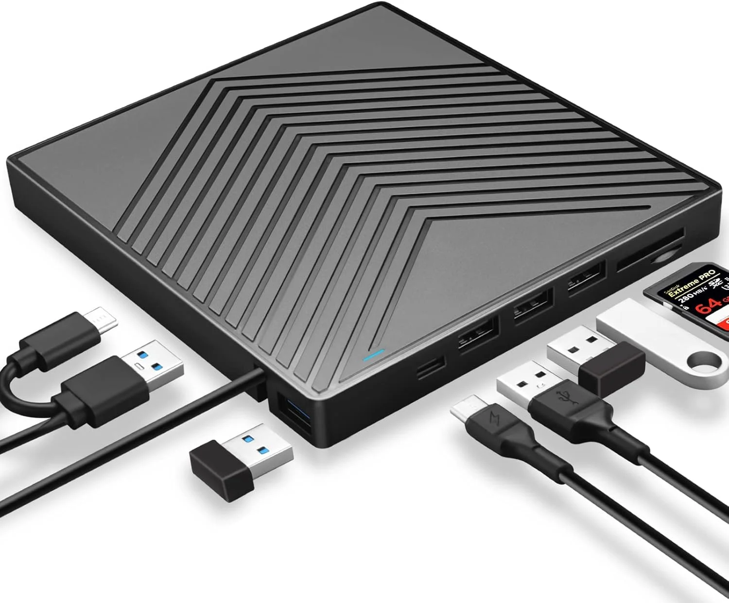 درایو نوری اکسترنال MAKINGTEC، درایو CD/DVD فوق باریک USB 3.0 با 4 پورت USB و 2 اسلات کارت TF/SD، درایو دیسک نوری برای لپ تاپ مک، کامپیوتر ویندوز 11/10/8/7 لینوکس